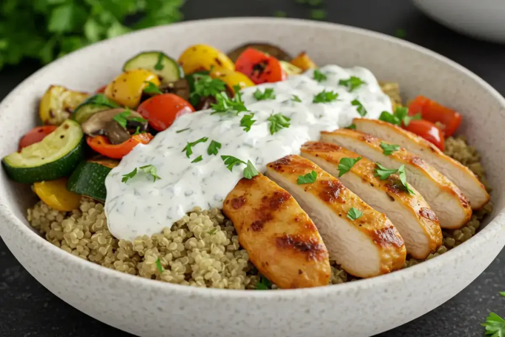 Thin sliced chicken breasts with creamy sauce