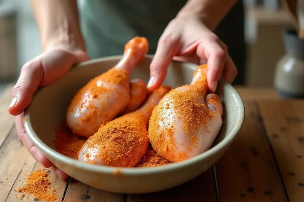 Preparation of Delmarva BBQ chicken with jalapeno seasoning