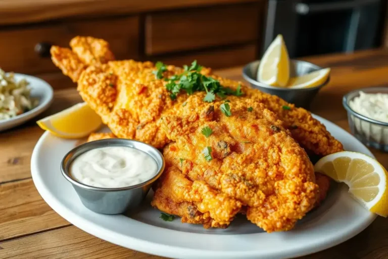 Fried fish with tartar sauce and delicious sides for fried fis