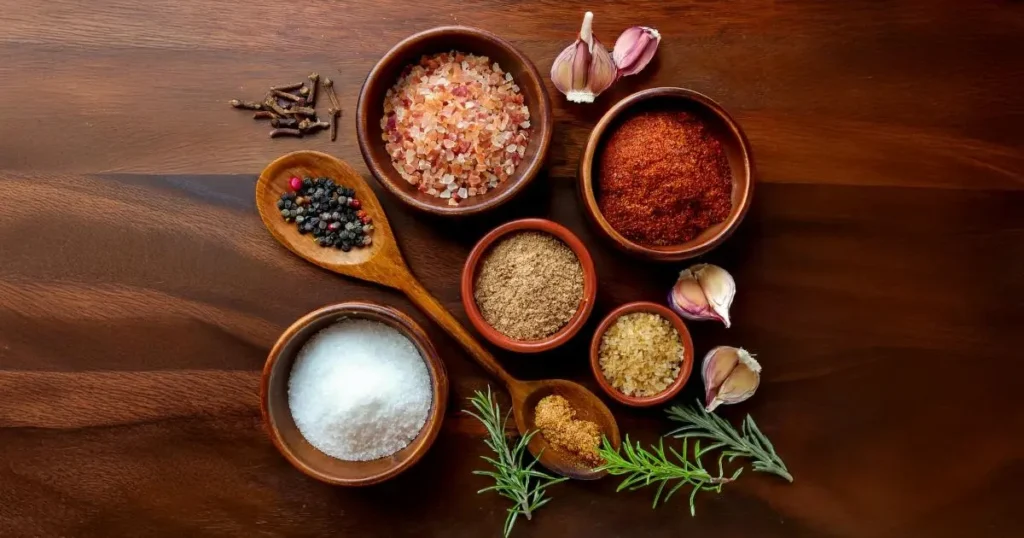 Ingredients for prime rib rub recipe: herbs and spices mix.