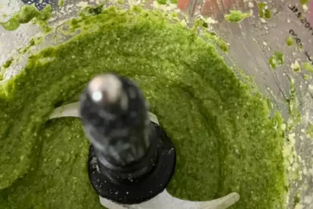 Creamy pesto sauce in a blender