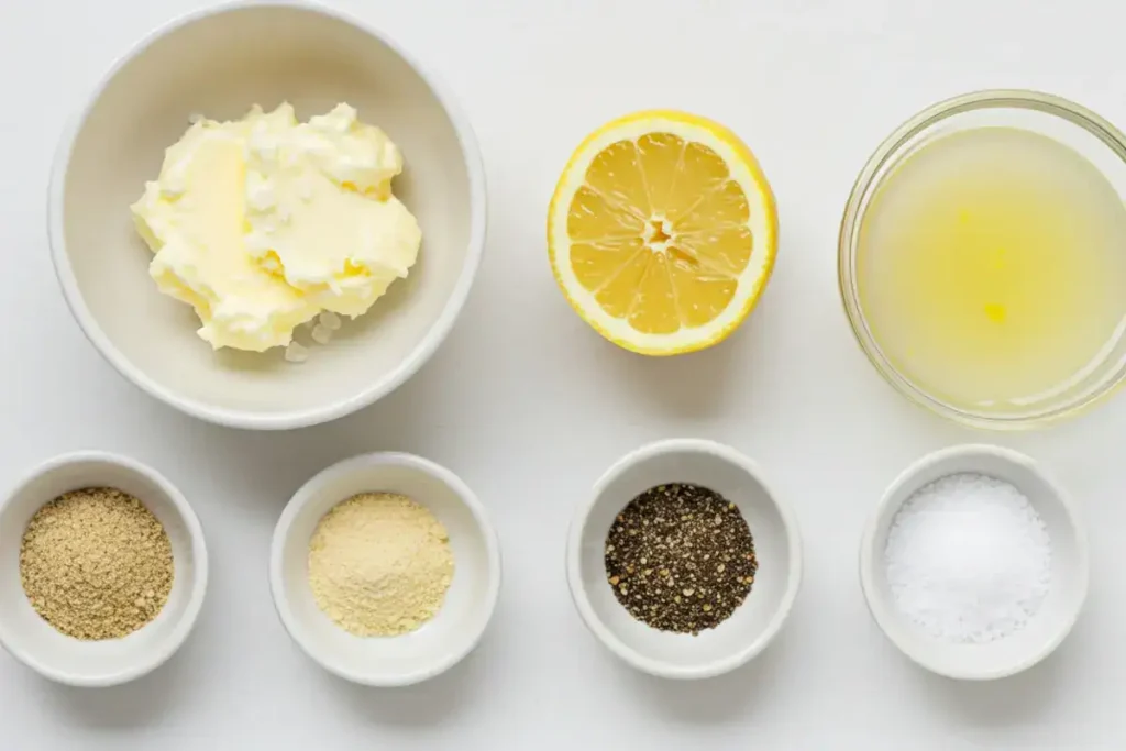 Fresh lemon pepper sauce ingredients on display.