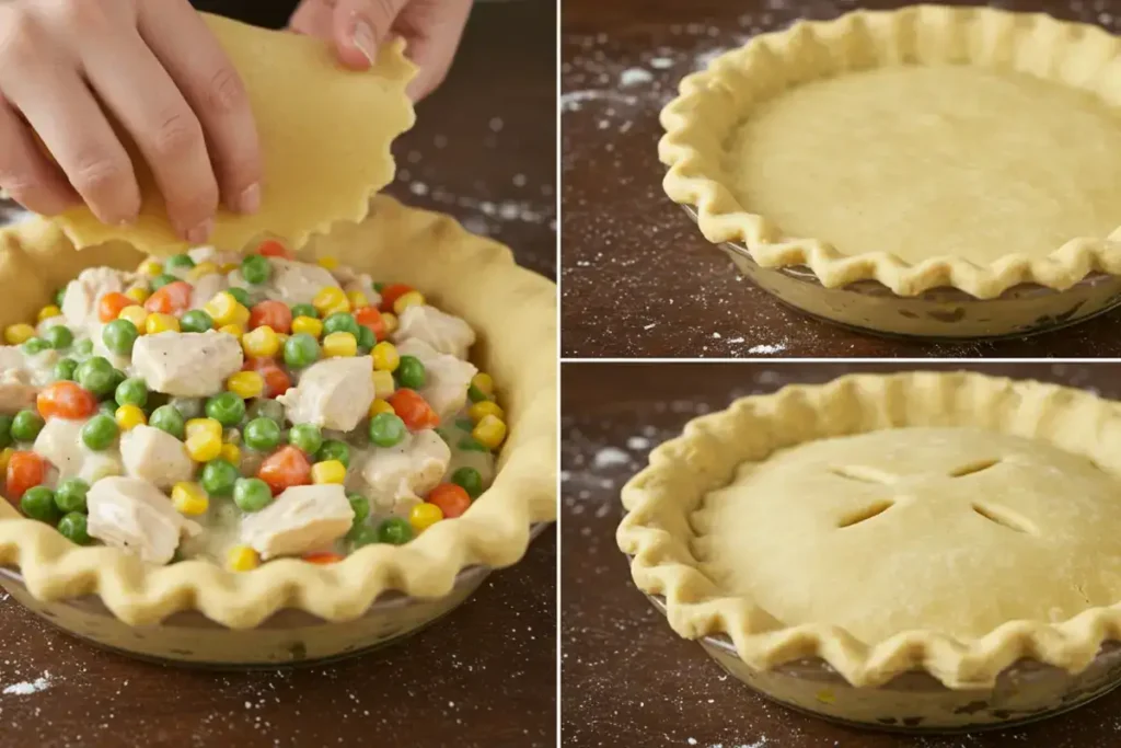Steps for Pillsbury chicken pot pie recipe preparation.