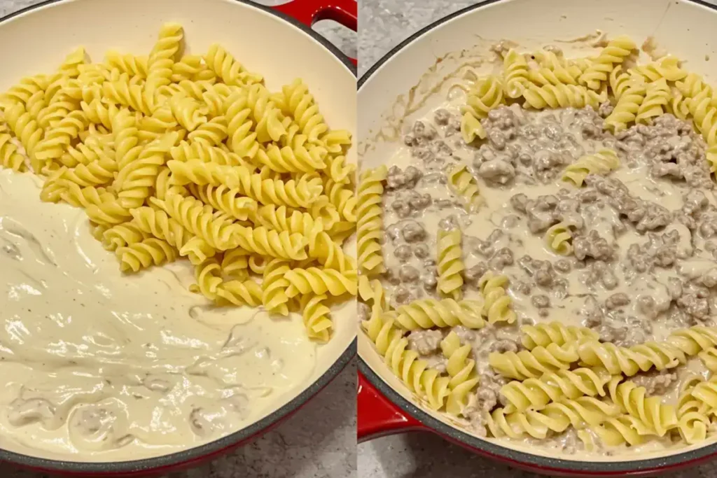 Delicious beef stroganoff recipe no mushrooms​ with pasta.