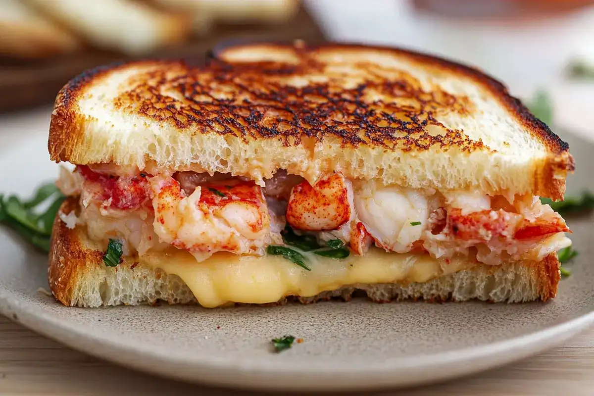 Delicious lobster grilled cheese with golden crust