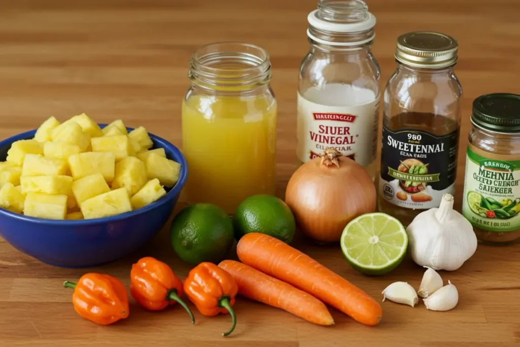 Ingredients for spicy pineapple habanero sauce